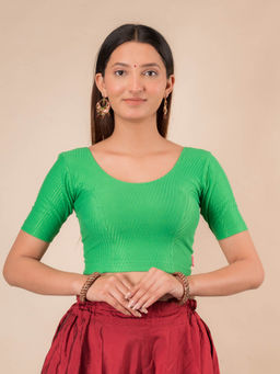 BINDIGASM'S ADVI - Self Design Green Cotton Stretchable Pull On Stitched Blouse