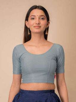 BINDIGASM'S ADVI - Self Design Grey Cotton Stretchable Pull On Stitched Blouse