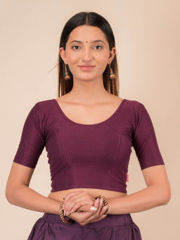 BINDIGASM'S ADVI - Self Design Purple Cotton Stretchable Pull On Stitched Blouse