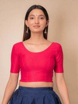 BINDIGASM'S ADVI - Self Design Rani Pink Cotton Stretchable Pull On Stitched Blouse