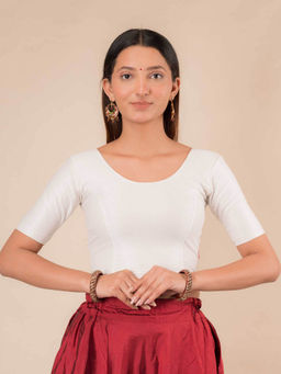 BINDIGASM'S ADVI - Self Design White Cotton Stretchable Pull On Stitched Blouse