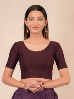 BINDIGASM'S ADVI - Self Design Wine Cotton Stretchable Pull On Stitched Blouse