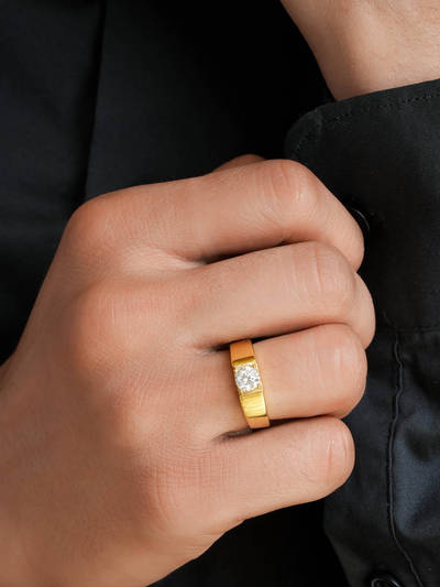 Solitaire Gold Plated 925 Sterling Silver Men's Ring