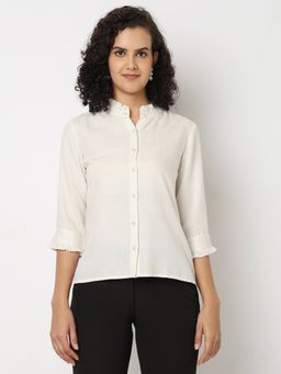 Not So Pink - Solid Off White Detailed Neckline Shirt