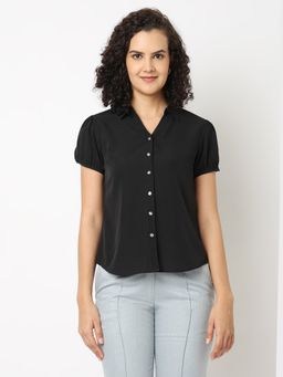 Not So Pink - Solid Black Puff Sleeve Shirt