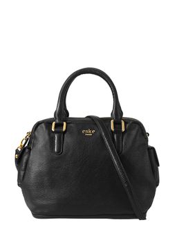 Eske - Black Solid Leather Handbag for Women