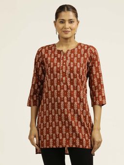 Jaipur Kurti - Brown Pure Cotton Printed Straight Tunic