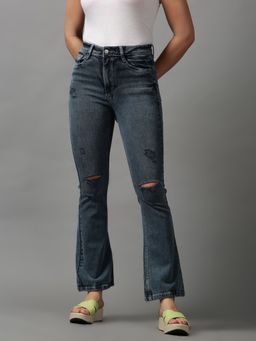 SHOWOFFFF - Womens Mildly Distressed Bootcut Grey Denim Jeans
