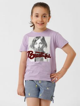 Kate & Oscar - Girls Printed & Shiffley Embroidered T-Shirt Purple