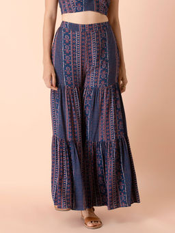 Indya - Blue Striped Tiered Sharara Pants