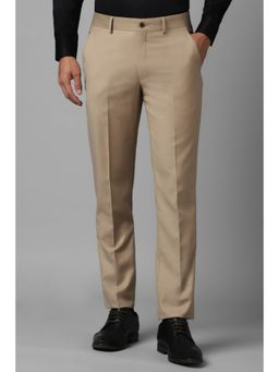 Louis Philippe - Men Beige Slim Fit Solid Flat Front Formal Trousers