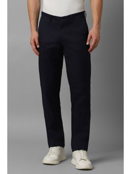 Louis Philippe - Men Navy Blue Slim Fit Check Flat Front Casual Trousers