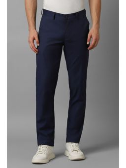 Louis Philippe - Men Navy Blue Slim Fit Solid Flat Front Casual Trousers