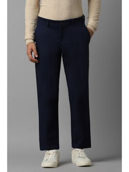 Louis Philippe - Men Navy Blue Slim Fit Solid Flat Front Casual Trousers