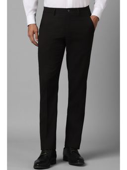 Louis Philippe - Men Black Slim Fit Solid Flat Front Formal Trousers