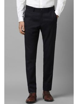 Louis Philippe - Men Black Super Slim Fit Textured Flat Front Formal Trousers