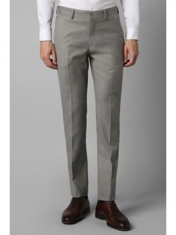 Louis Philippe - Men Grey Super Slim Fit Check Flat Front Formal Trousers