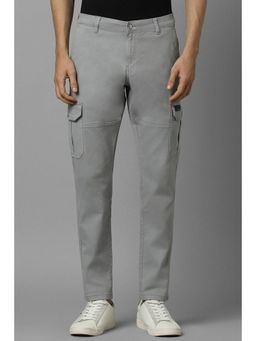Louis Philippe - Men Grey Slim Fit Solid Flat Front Cargos