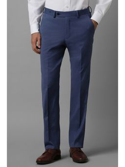 Louis Philippe - Men Blue Slim Fit Solid Flat Front Formal Trousers