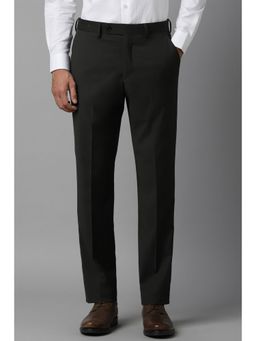 Louis Philippe - Men Black Slim Fit Solid Flat Front Formal Trousers