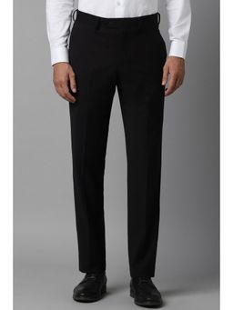 Louis Philippe - Men Black Slim Fit Solid Flat Front Formal Trousers