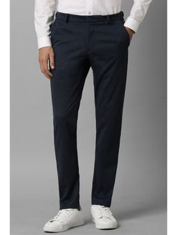 Louis Philippe - Men Navy Blue Slim Fit Textured Flat Front Casual Trousers