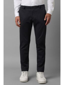 Louis Philippe - Men Black Slim Fit Textured Flat Front Casual Trousers