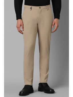 Louis Philippe - Men Khaki Slim Fit Solid Flat Front Formal Trousers