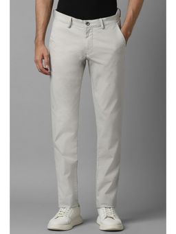 Louis Philippe - Men Grey Slim Tapered Fit Solid Flat Front Casual Trousers