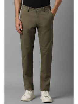 Louis Philippe - Men Olive Slim Tapered Fit Solid Flat Front Casual Trousers