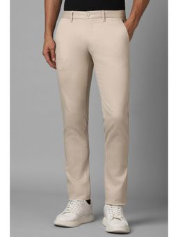 Louis Philippe - Men Beige Slim Tapered Fit Stripe Flat Front Casual Trousers