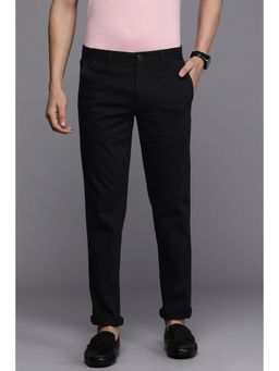 Louis Philippe - Men Black Smart Fit Solid Flat Front Casual Trousers