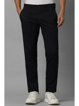 Louis Philippe - Men Black Super Slim Fit Textured Flat Front Casual Trousers