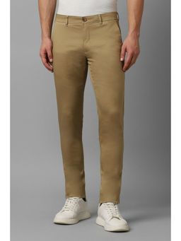 Louis Philippe - Men Khaki Super Slim Fit Solid Flat Front Casual Trousers