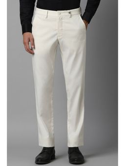 Louis Philippe - Men White Slim Tapered Fit Solid Flat Front Formal Trousers