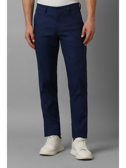Louis Philippe - Men Navy Blue Slim Fit Solid Flat Front Casual Trousers