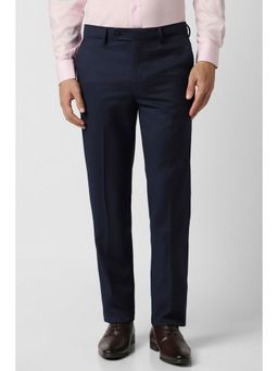 Van Heusen - Men Navy Blue Solid Slim Fit Trousers