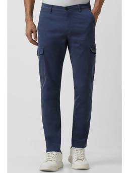 Van Heusen - Men Navy Blue Solid Slim Fit Cargos