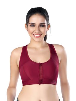 Bralux - Full Coverage High Support Removable Pad Cotton Blend Sports Bra-Maroon