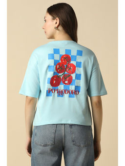 Allen Solly - Women Light Blue Graphic Print Casual T-Shirt