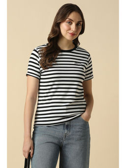 Allen Solly - Women White Stripe Casual T-Shirt