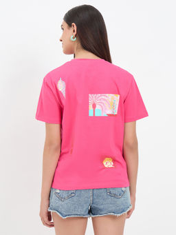 Madame - Hot Pink Cotton Printed Half-Sleeve T-Shirt