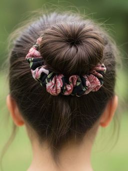 LH - Black Chiffon Printed Scrunchie