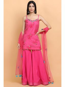 Arpita Sulakshana - Raspberry Pink Kurta Sharara with Dupatta (Set of 3)