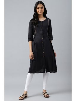 W - Black Bock Pleated Embroidered Kurta