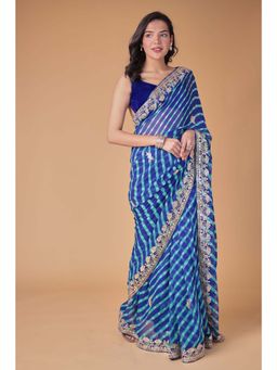 Zari Jaipur - Blue Saree with Unstitched Blouse