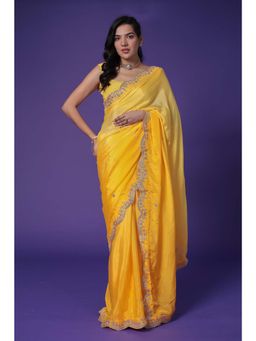 Zari Jaipur - Yellow Saree with Unstitched Blouse
