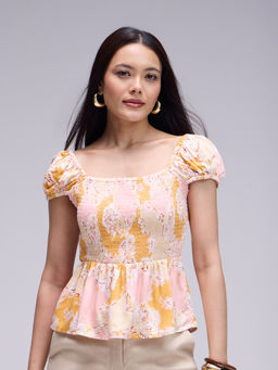 Twenty Dresses by Nykaa Fashion - Multicolour Sleeveless Smocked Peplum Top