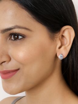 Ornate Jewels - 925 Sterling Silver Pear Shape American Diamond Solitaire Stud Earrings for Women Girls One Size