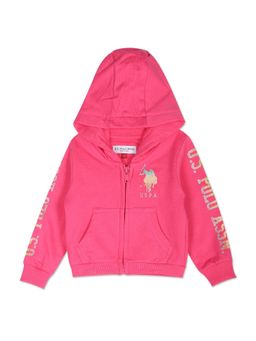 U.S. POLO ASSN. - Girls Pink Printed Hooded Sweatshirt